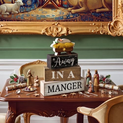 Moucuny 4 Pcs Nativity Christmas Table Decoration for Home Away in a Manger