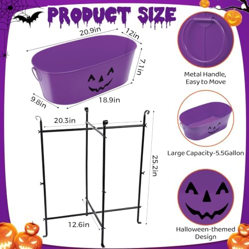 5.5 Gallon Halloween Galvanized Beverage Tub Ice Bucket with Stand- Purple