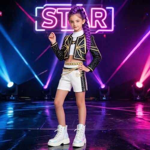 Pop Star Costume Kids Girls Golden Stage Outfit Halloween Costume Accessory