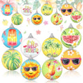 Outus 16 Pcs Summer Tree Ornaments Ball Hawaiian Style Ball Mini Summer Christmas Hanging Decoration for Tree Watermelon Tropical Leaf Coconut Palm Farmhouse Home Fireplace Holiday Party Decor
