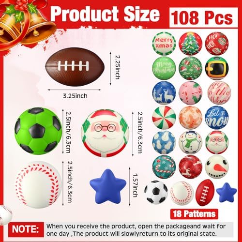 Gejoy 108 Pcs Christmas Party Favors Bulk, Snowman Santa Balls