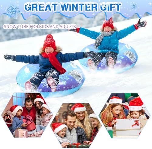 Soulchen 1 Pack Inflatable Snow Tube 36" Snow Sled for Kids Heavy Duty Thickened Bottom Sled for Winter with Sturdy Handles Durable Winter Toys for Outdoor Sledding