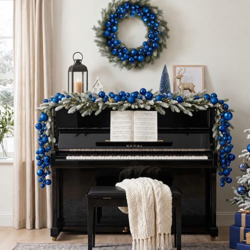 2 Pcs 6 ft Christmas Ball Ornament Garland, Mixed Navy Blue