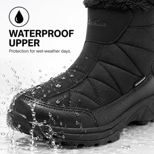 SILENTCARE Men's Waterproof Winter Snow Boots: Warm Fur Lined, Side Zipper