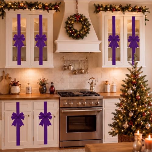 Daifunli 6 Pcs Purple Velvet Christmas Cabinet Bows Ribbons for Kitchen