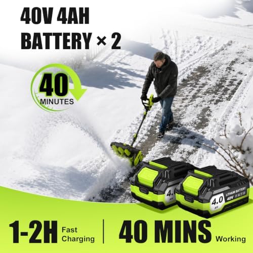 Litekon 80V Brushless Cordless Snow Shovel, 17-Inch Electric Snow Blower with 2X 4.0Ah Batteries & Charger, Battery-Powered Snow Removal with 30FT Throw Distance for Patio, Deck, Driveway,Green