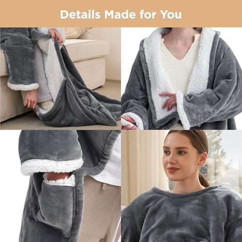 Bedsure Wearable Heated Blanket with Foot Pocket & Sleeves, 50x71+18", Grey