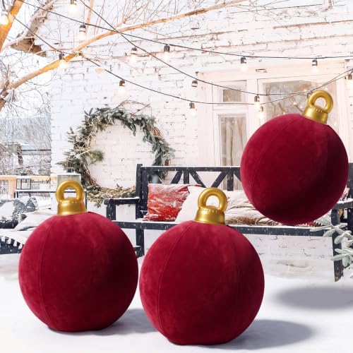 Jetec 3 Pcs 32 Inch Giant Burgundy Velvet Christmas Inflatable Balls