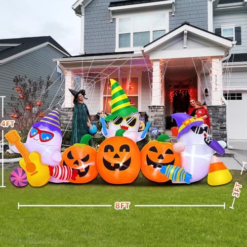 8FT Halloween Inflatable Decoration Ghost Pumpkin Band Decorations Outdoor Holiday Decor,LED Lights Blow Up Halloween Yard Decorations,Inflatables Outdoor for Holiday Garden Yard Lawn Décor