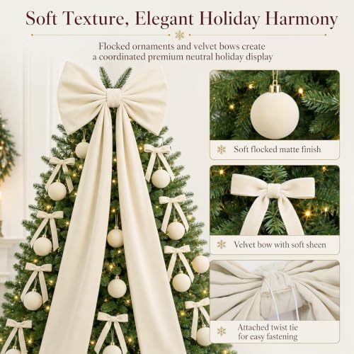 Knitgrip 49 Pcs Beige Christmas Tree Decoration Set with Velvet Bow Ball