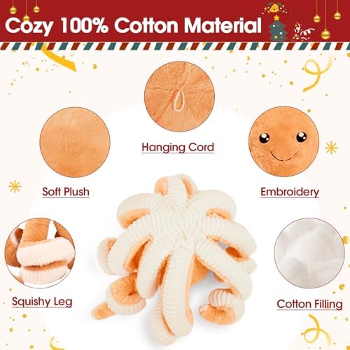 DENTRUN Octopus Plush Toy, Cute Stuffed Animal in 5 Colors 4 Sizes for Gift