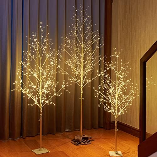 LIGHTSHARE Christmas Tree Combo Kit - Starlit Tree Collection with Angel Lights, 4 Feet 5 Feet and 6 Feet, Golden, Pack of 3, Perfect for Home Decor Holiday Party Wedding