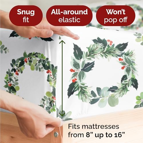 Christmas Sheet Set, Holiday Wreath, Holiday Xmas Bedding Set - Twin XL