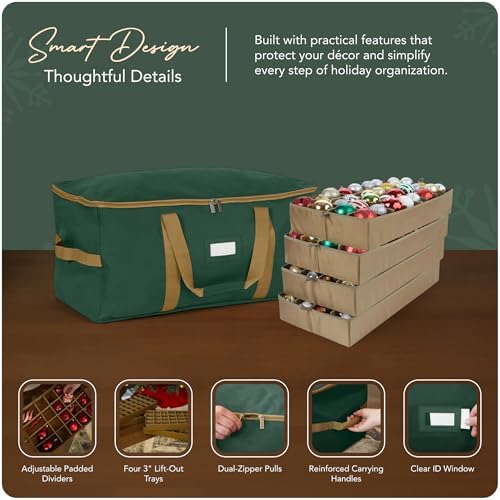 Covermates Adjustable Ornament Storage Bag, 25.5"W x 13"D x 12.5"H, Green