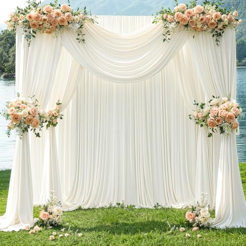 10x10 Ivory Backdrop Curtain for Wedding Parties Wrinkle Free Ivory Photo Curtains Backdrop Drapes Fabric Decoration for Baby Shower Photoshoot 5ft x 10ft,2 Panels