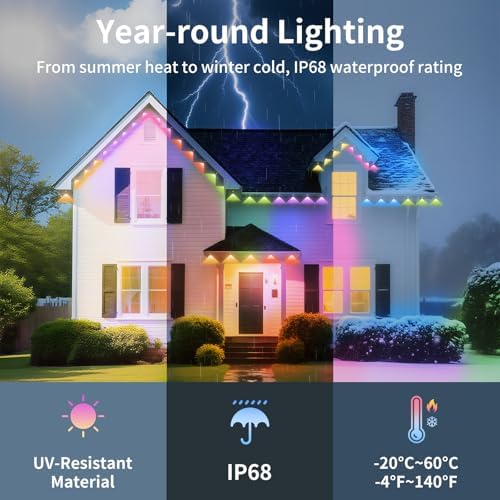 100ft Permanent Outdoor Lights with 60 LEDs Smart RGB+IC Christmas Light