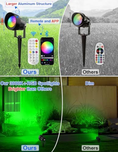 Spot Lights Outdoor, Smart RGBW LED Color Changing Landscape Lights with APP and Remote Control, Music Mode, DIY Scenes, Timing, IP65 Waterproof Spotlights Plug in for Yard Garden, 2 Pack