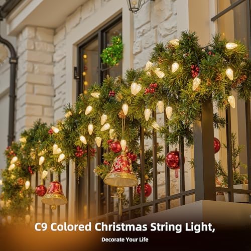 C9 LED Christmas Lights Outdoor, 97ft 150 LED Waterproof Strawberry Christmas Decorations String Lights, Plug in Vintage Christmas Tree Lights for Outside, Roof, Patio, Wedding, Party, Warm White