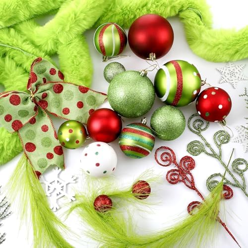Leitee 109 Pcs Whimsical Christmas Tree Decorations Lime Green Red Ornament