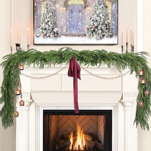 Christmas Decorations - Christmas Garland - 6 Ft Norfolk Pine Garland - Artificial Greenery Garland - Rustic Christmas Decor for Mantle Fireplace Stairs Railing Table Door Porch Indoor Outdoor