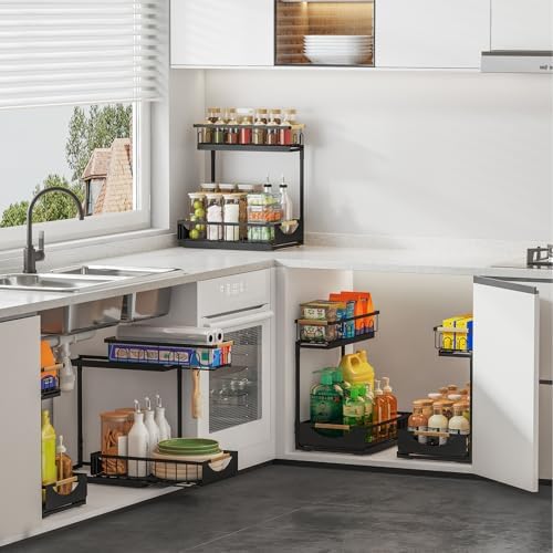 Under Sink Organizer and Storage for Bathroom and Kitchen - 2 Pack 2 Tier