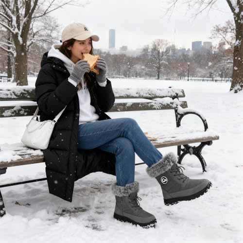 Ablanczoom Winter Snow Boots for Women: Comfortable Warm Fur Lined Womens Boots Outdoor Waterproof Non Slip Lace Up Walking Booties