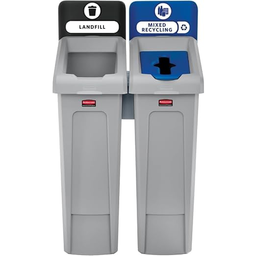Rubbermaid Commercial Products Slim Jim Recycling Station 2-Stream Landfill/Mixed Recycling Bin/Can/Kit/Station, 23-Gallon, for Offices/Home/Higher Education/Commercial Facilities