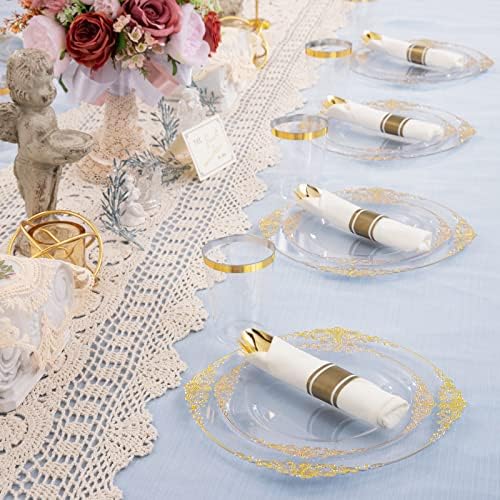 Hioasis 175pcs Clear and Gold Plastic Plates 10.25"