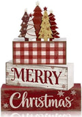 Moucuny 4 Pcs Christmas Table Decor Rustic Merry Wooden Christmas Tree Sign