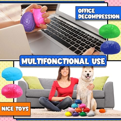 Skylety 100 Pcs Brain Balls Bulk Halloween Funny Toy Medium, 10 Colors