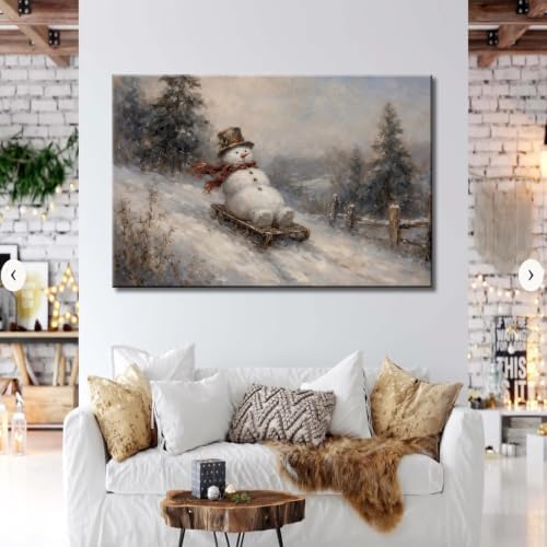 Christmas Winter Snowman Wood Sled Sleigh Wall Art (Framed,20×30 inch)