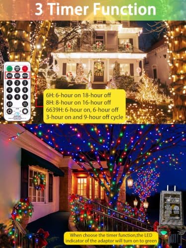 2 Pack 200LED Christmas Lights Indoor Outdoor Warm White to Multicolor