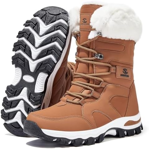 HOBIBEAR Women's Mid-Calf Faux Fur Snow Boots, Water-Resistant Winter Boots