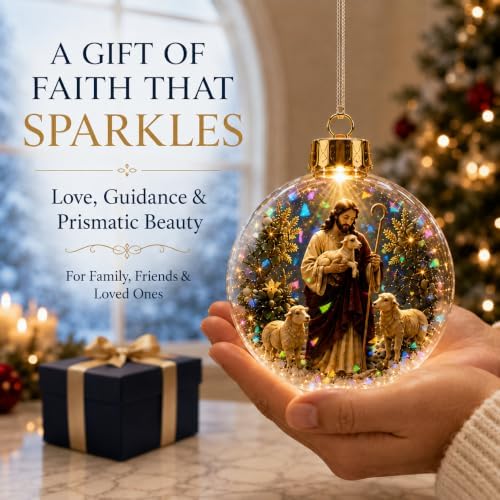 Lighted Good Shepherd Christmas Ornament with Prismatic Sparkle, 3.15 Inch
