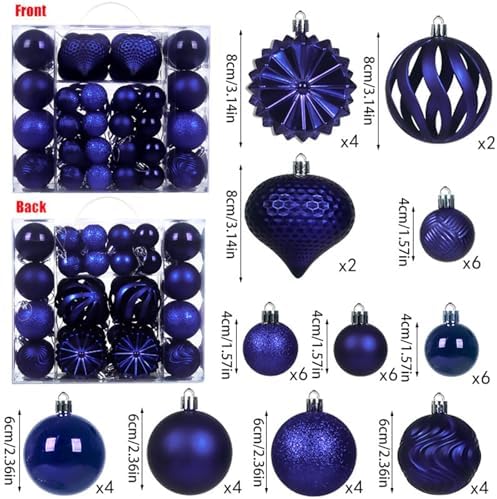 Christmas Tree Balls Ornaments Set, 48 Pcs Shatterproof Plastic Decorative Baubles Shiny Hanging Ball Ornaments for Xmas Tree Holiday Party Wedding Decoration, Royal Blue