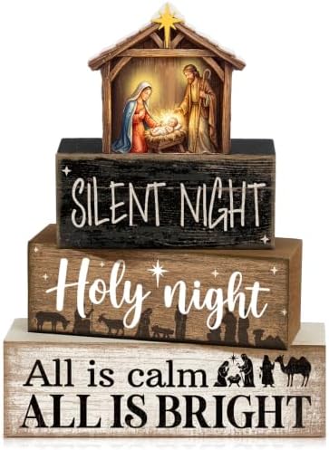 Lineshading 4 Pcs Christmas Table Decor, Nativity Scene Tiered Tray Decor