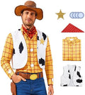 Cowboy Sheriff Costume Men's Plaid Button Down Shirt with Vest Bandana Star Badge Halloween Sheriff Cosplay Outfits