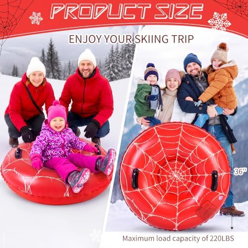 Soulchen 2 Pack Inflatable Snow Tube 36" Snow Sled for Kids Heavy Duty Thickened Bottom Sled for Winter with Sturdy Handles Durable Winter Toys for Outdoor Sledding Tube