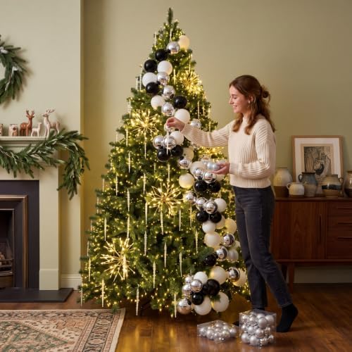 Roowest 4 Sets Large Christmas Ball Clusters Ornaments Black White Clear