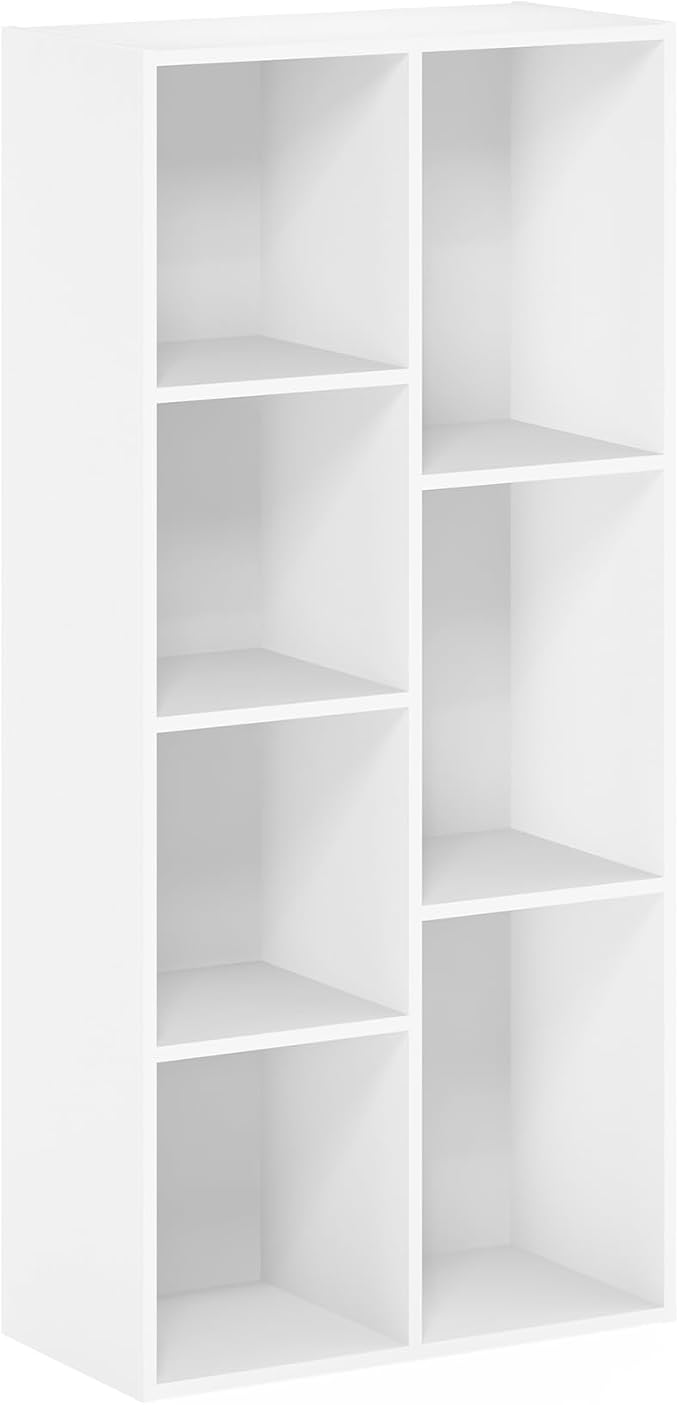 Furinno LUDER Book Shelf, 7-Cube Bookshelf, Bookcase with Open Shelves, 9.4 x 19.5 x 41.7, Easy Assembly, for Living Room, Bedroom, Home Office, White