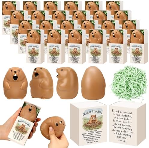 12 Sets Positive Gifts Groundhog Figurine with Support Boxes
