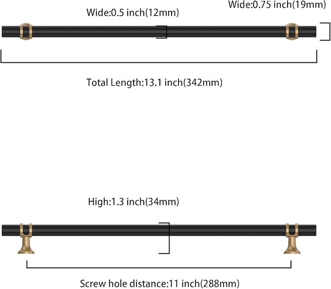 Asidrama 10 Pack 11.3 Inch(288mm) Champagne Bronze and Matte Black Kitchen Cabinet Handles, Cabinet Pulls Kitchen Cabinet Hardware Cupboard Handles Drawer Pulls