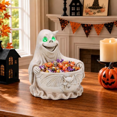 Halloween Candy Bowl, Halloween Party Ghost Statue with LED Lights