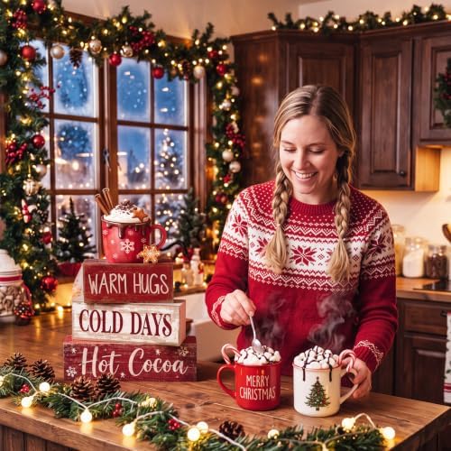 Lineshading 4 Pcs Christmas Table Decorations, Wooden Hot Cocoa Bar Sign