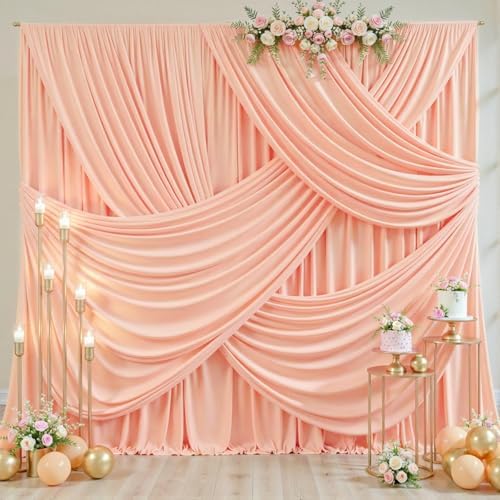 10x10 Peach Backdrop Curtain for Parties Baby Shower Wrinkle Free Peach Photo Curtains Backdrop Drapes Fabric Decoration for Wedding Birthday Party 5ft x 10ft,2 Panels