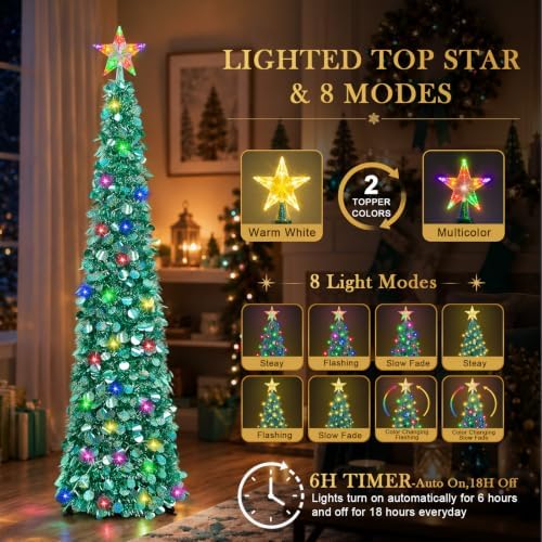 5FT Pop Up Christmas Tree with Lighted Top Star for Christmas Decorations