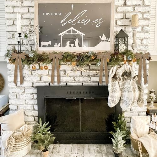 12Pcs Neutral Velvet Ribbon Bows Christmas Tree Decorations,5in x 10in Vintage Xmas Ornaments for Tree Home Party Front Door Wreath Garland Holiday Decor