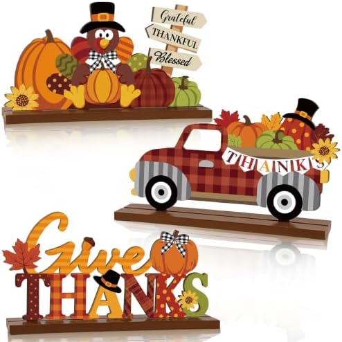 3 Pcs Fall Centerpieces for Tables, Wooden Autumn Fall Decorations for Home
