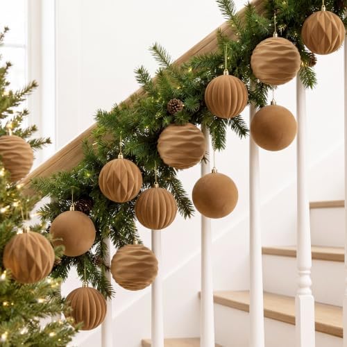 Liliful 3.15 Inch 12 Pcs Velvet Christmas Ornaments Balls, Light Brown