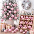 Lunmon 64 Pieces Pink Christmas Ball Ornaments Shiny Pink Xmas Bulbs